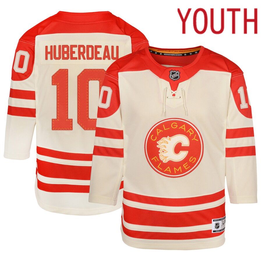 Youth Calgary Flames #10 Jonathan Huberdeau Cream 2023 NHL Heritage Classic Premier Player Jersey->buffalo bills->NFL Jersey